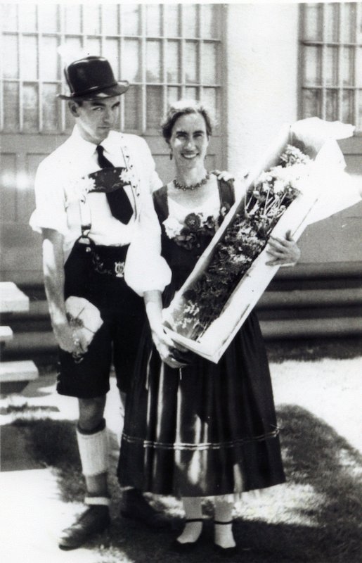 Man and woman dressed in German folk costumes