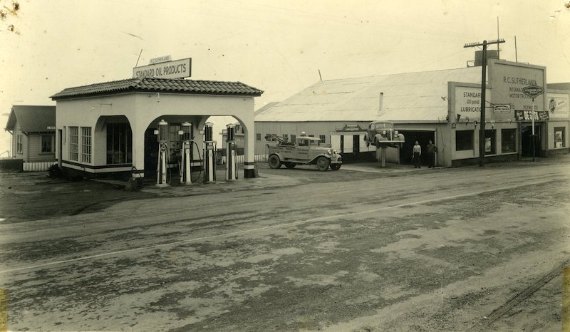 Historic Gas Station with old-fashioned gas pumps