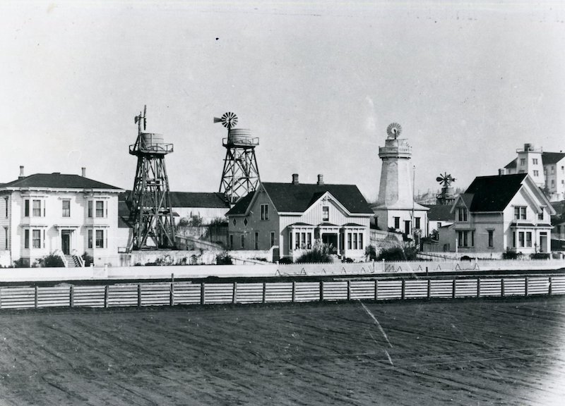 Street View of Historic Homes and Water Towers