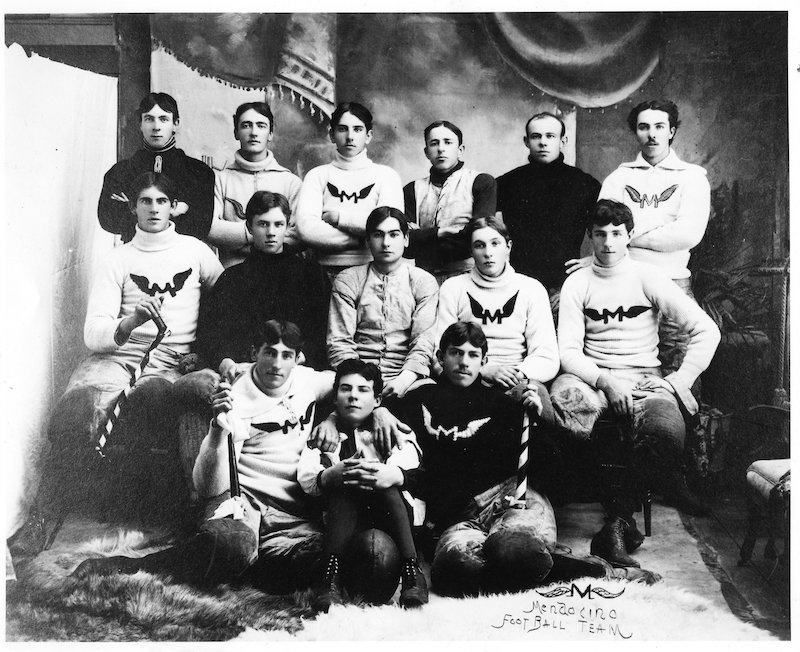 Studio portrait of a group of young men in athletic sweaters