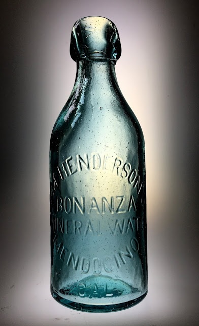 Glass bottle, embossed with "G. M. Henderson's Bonanza Mineral Water Mendocino, Cal.”