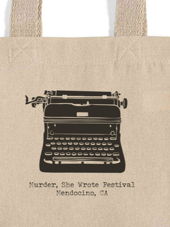 close up of typewriter illustration on tote bag