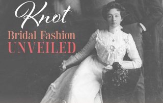 Photo of a bridal couple with text: Tying the Knot: Bridal Fashion Unveiled