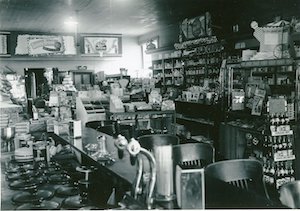Drug store interior featuring an ice cream soda fountain