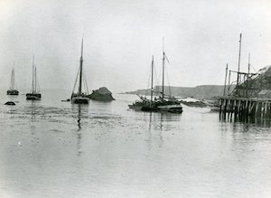 Ships lined up next to wharf