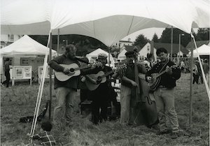 A string quartet plays under canopy